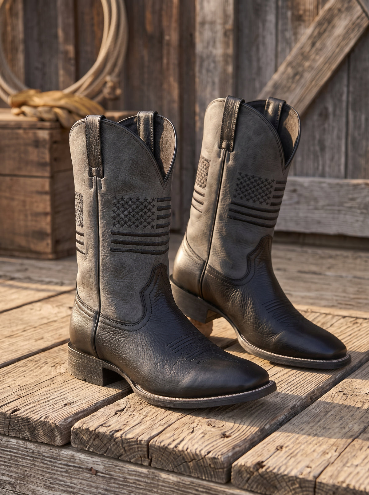 Patriotic Flag Square Toe Western Boots