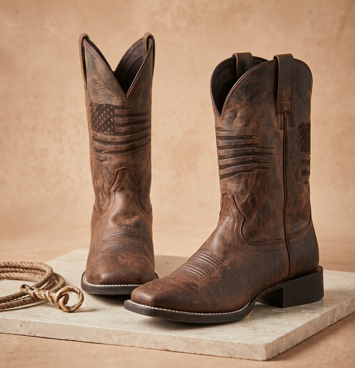 Patriotic Flag Square Toe Western Boots