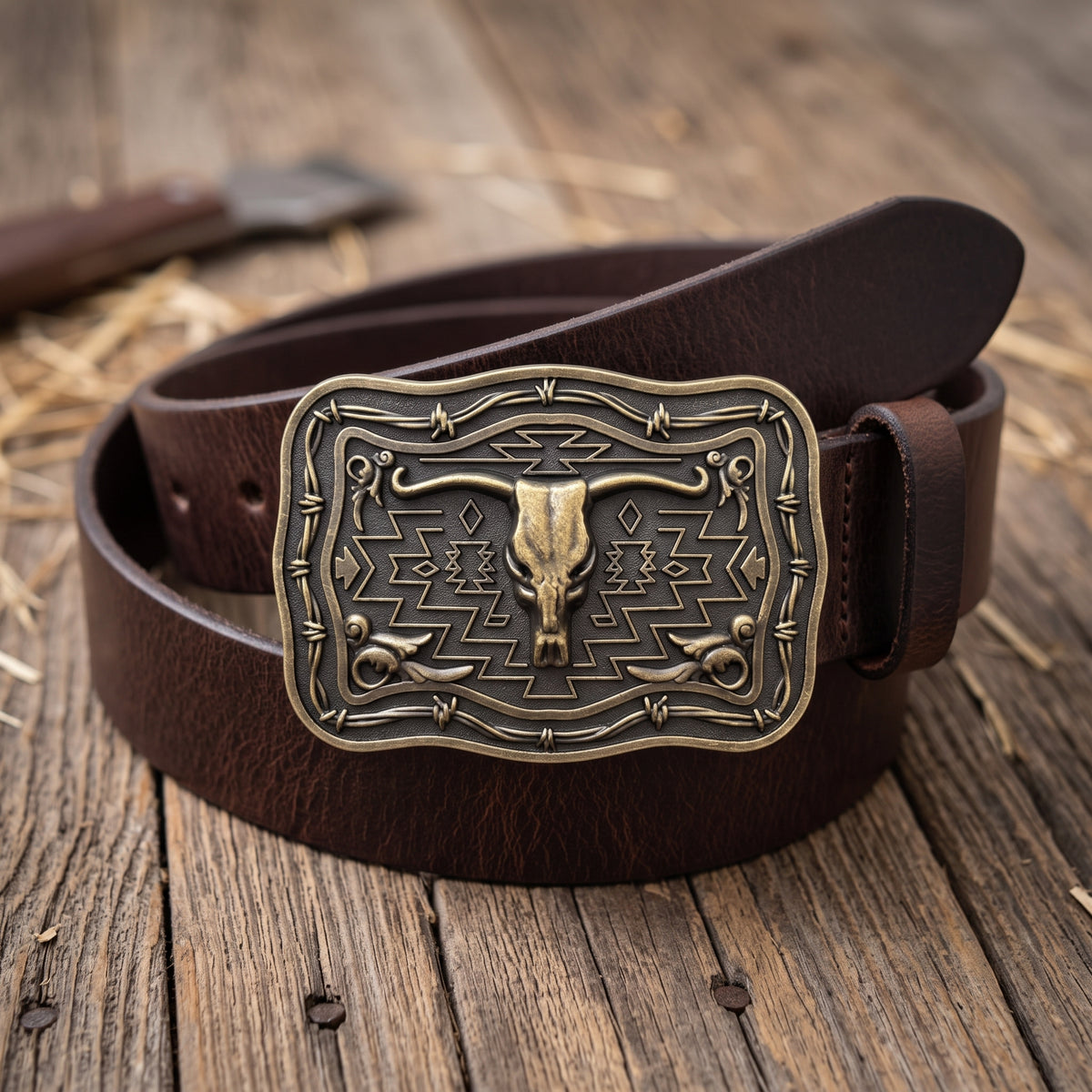 Longhorn Skull Trophy Buckle Leather Western Belt