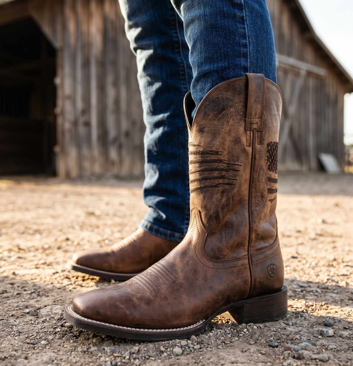 Patriotic Flag Square Toe Western Boots