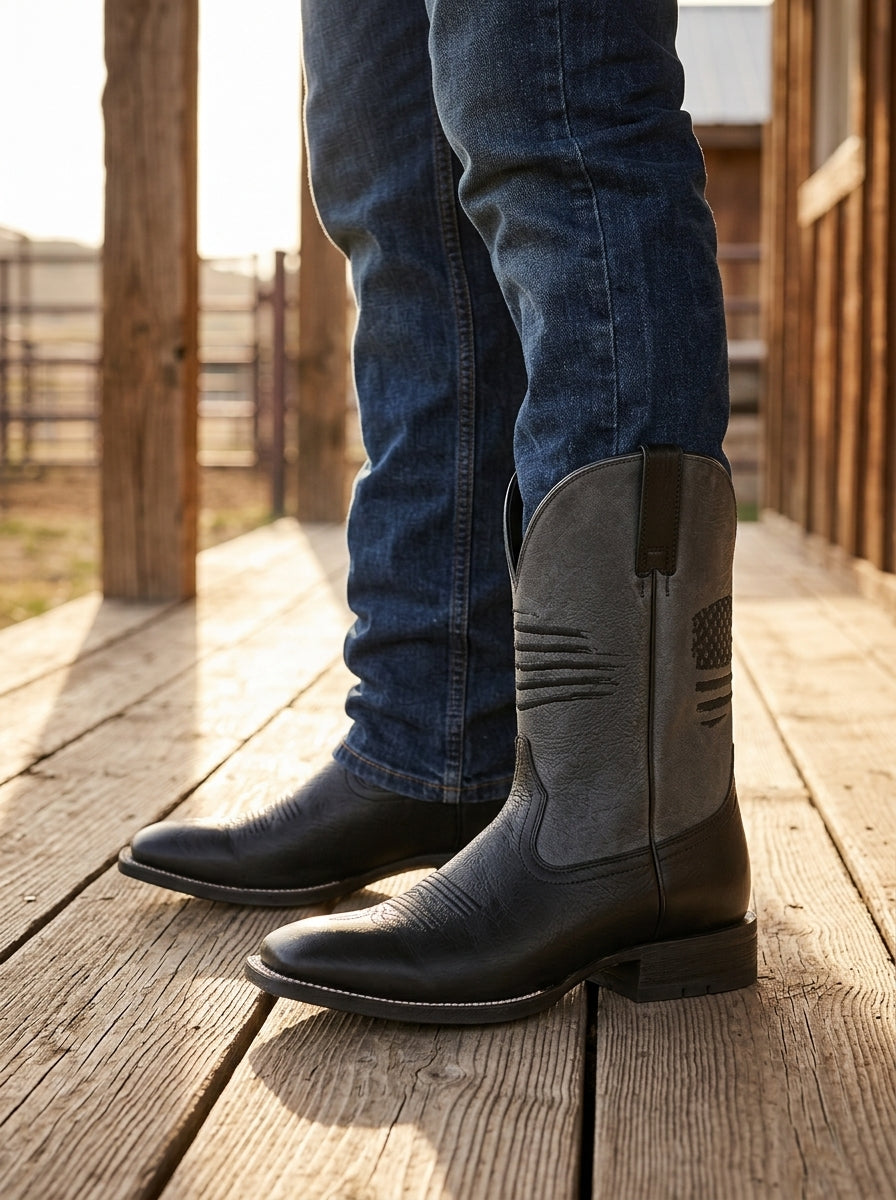Patriotic Flag Square Toe Western Boots