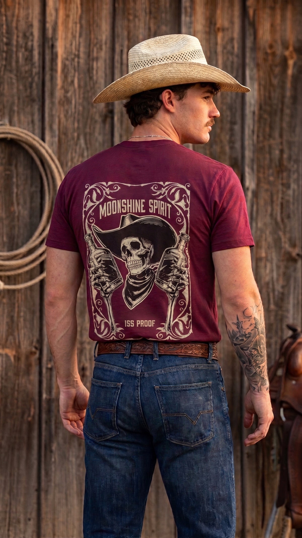Men's Moonshine Spirit Skeleton Graphic Western T-Shirt