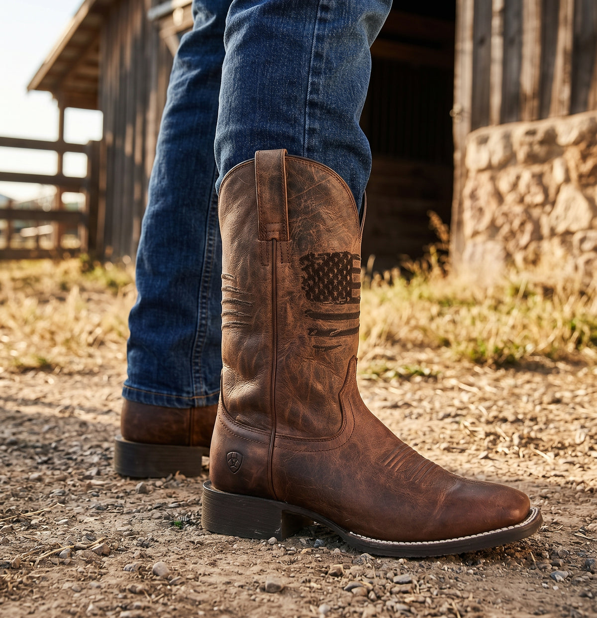 Patriotic Flag Square Toe Western Boots
