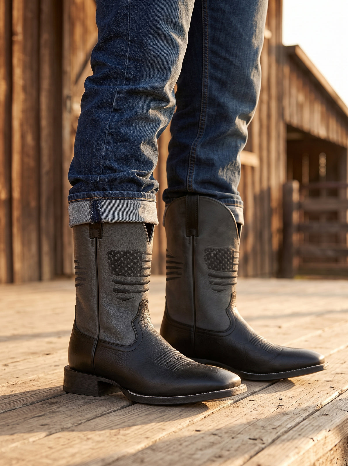 Patriotic Flag Square Toe Western Boots