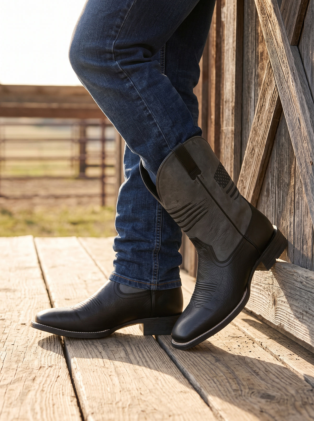 Patriotic Flag Square Toe Western Boots