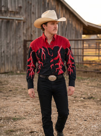 Men's Black and Red Lightning Western Shirt