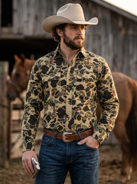 Men's Camo Print Pearl Snap Western Shirt