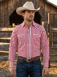Men's Crimson Awning Striped Pearl Snap Western Shirt