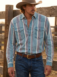 Men's Dusty Blue & Slate Striped Pearl Snap Western Shirt