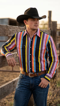 Men's Multicolor Stripe Pearl Snap Western Shirt