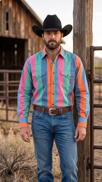 Men's Multicolor Striped Pearl Snap Western Shirt