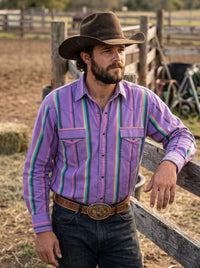 Men's Purple Striped Pearl Snap Western Shirt
