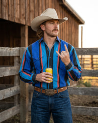 Men's Royal Blue Coral Striped Pearl Snap Western Shirt