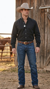 Men's Solid Black Pearl Snap Western Shirt
