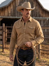 Men's Tan Canvas Pearl Snap Western Overshirt