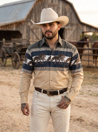 Men's Tan Running Horses Western Shirt